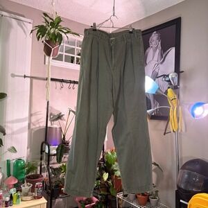 Authentic Chino Mens Olive Green Pleated Dress Pants‎ 34x30 Cuffed Bottoms